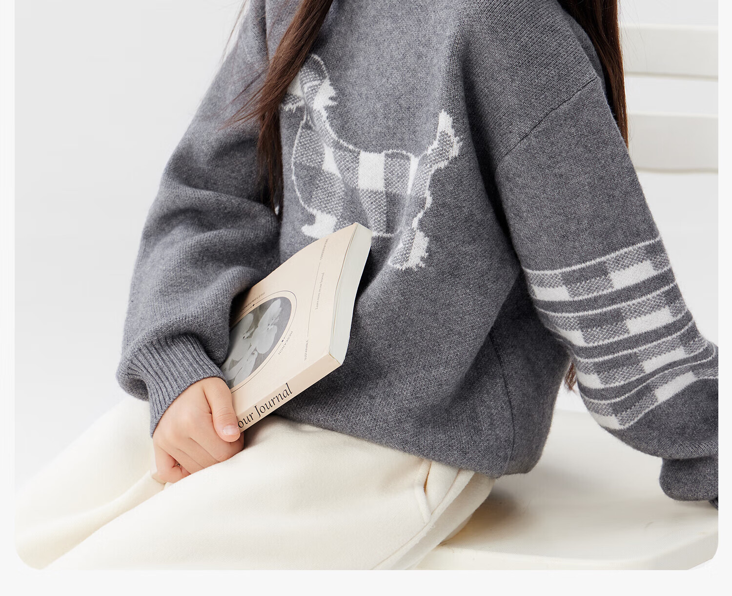 Zoxi Girls Sweater Autumn Winter Sausage Dog 2025 New Big Kids Warm Knitted Top Gray 150 2